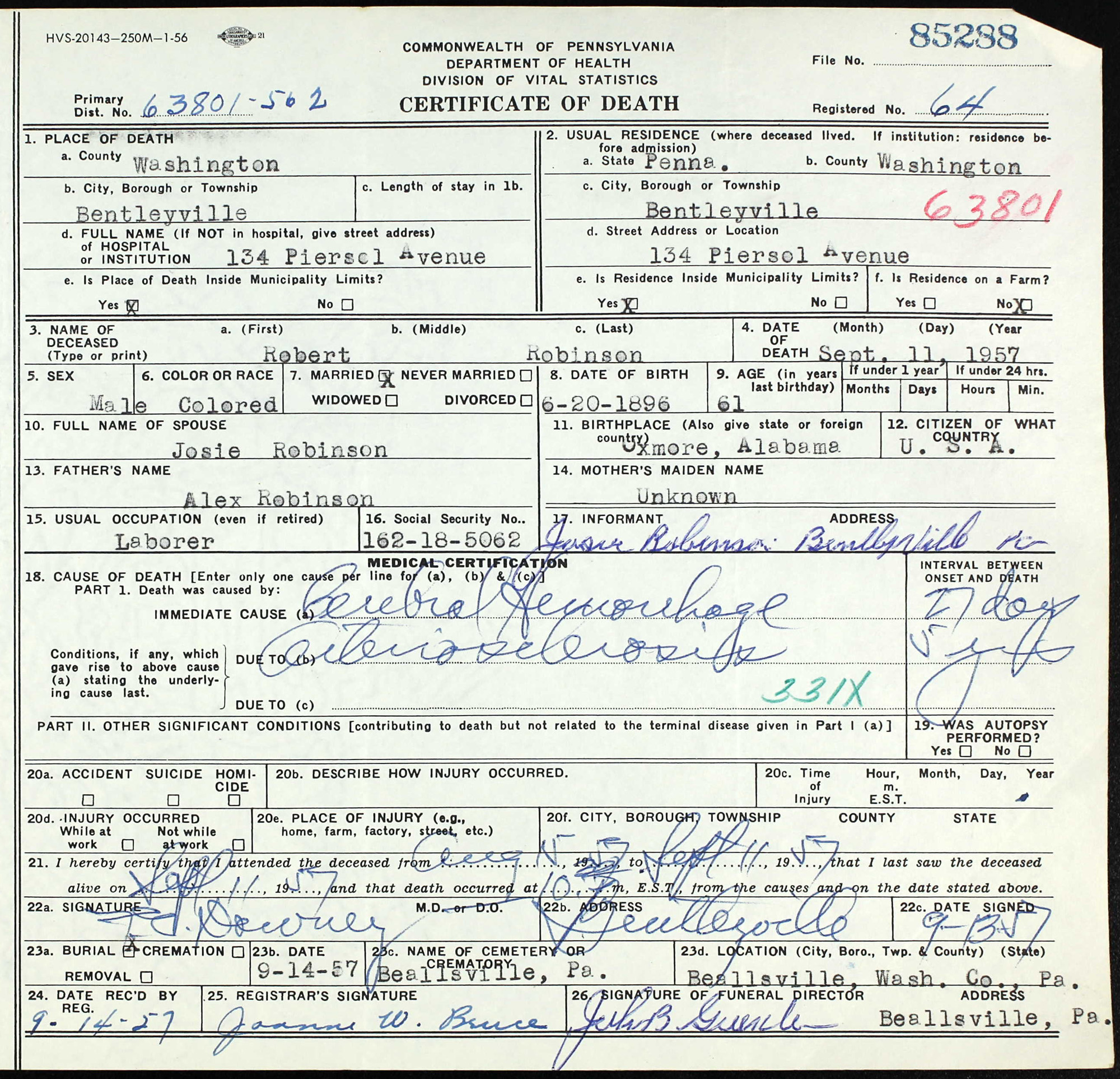 death certificate